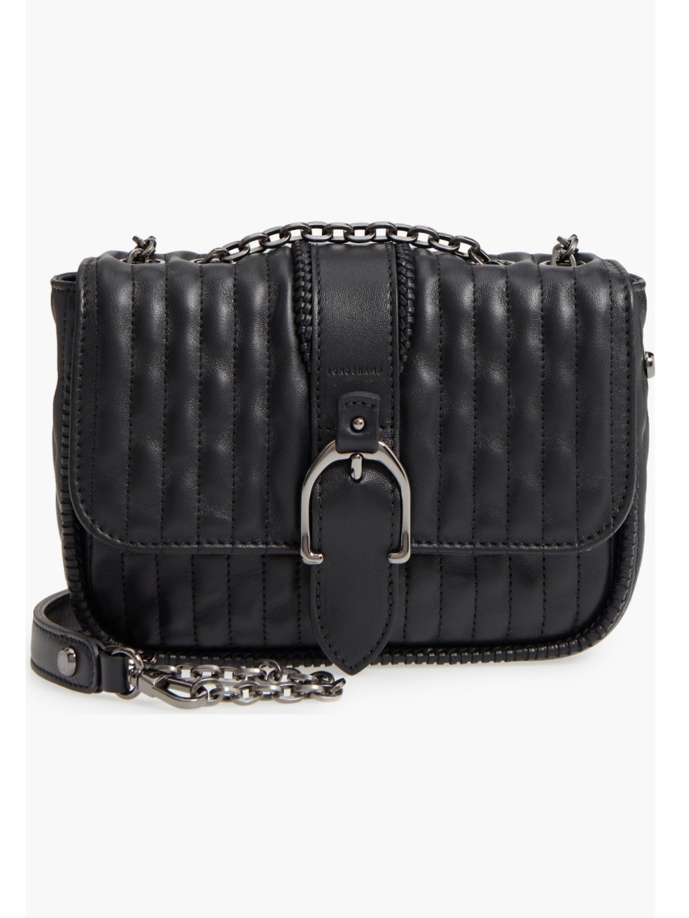 *NEW* Longchamp Quilted Leather Chain Strap
Shoulder Bag, Black/ Gunmetal